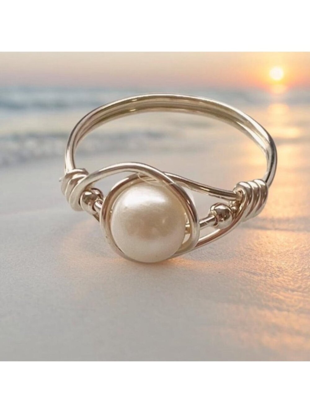 Sterling Silver wire wrapped Pearl Ring size 5